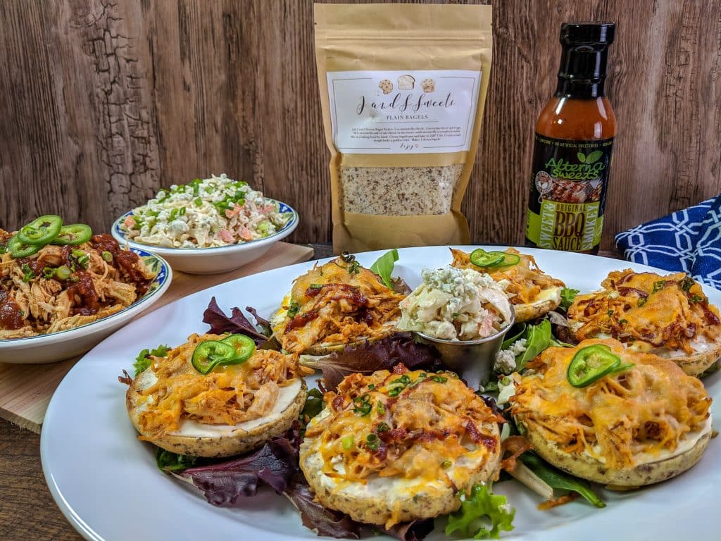 Chipotle Chicken with bleu cheese coleslaw on Keto bagels