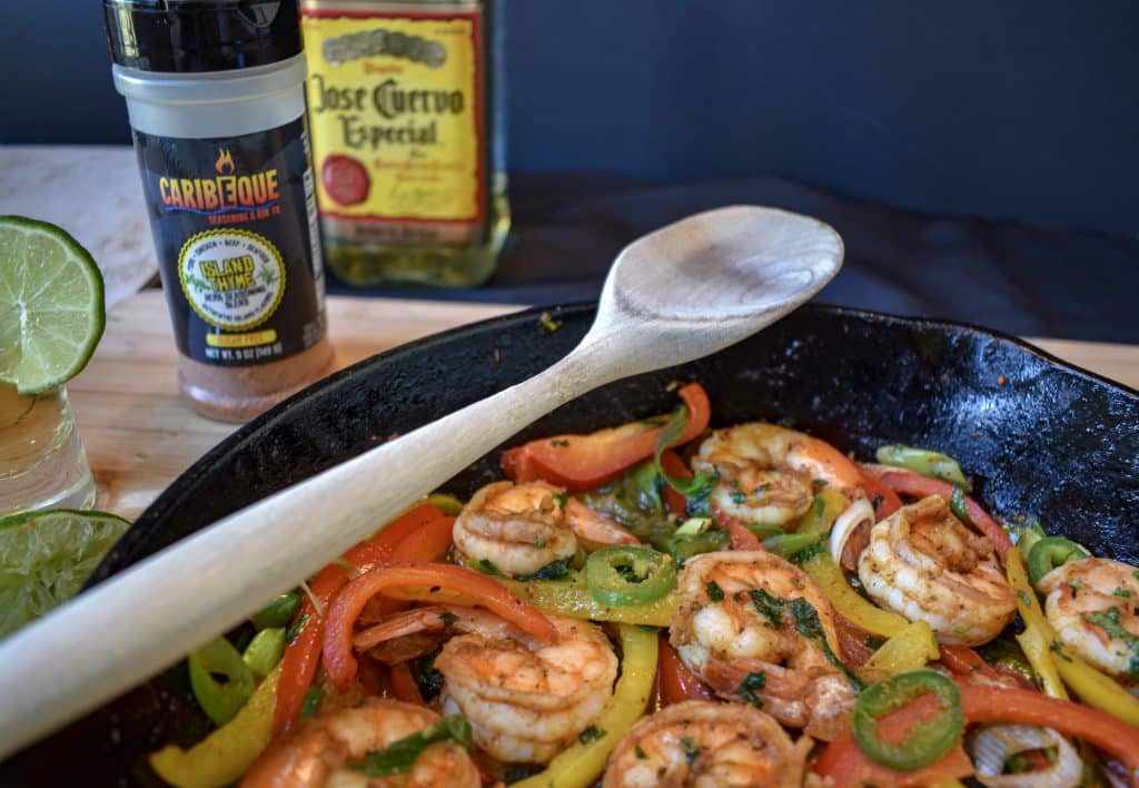 Tequila lime shrimp fajitas