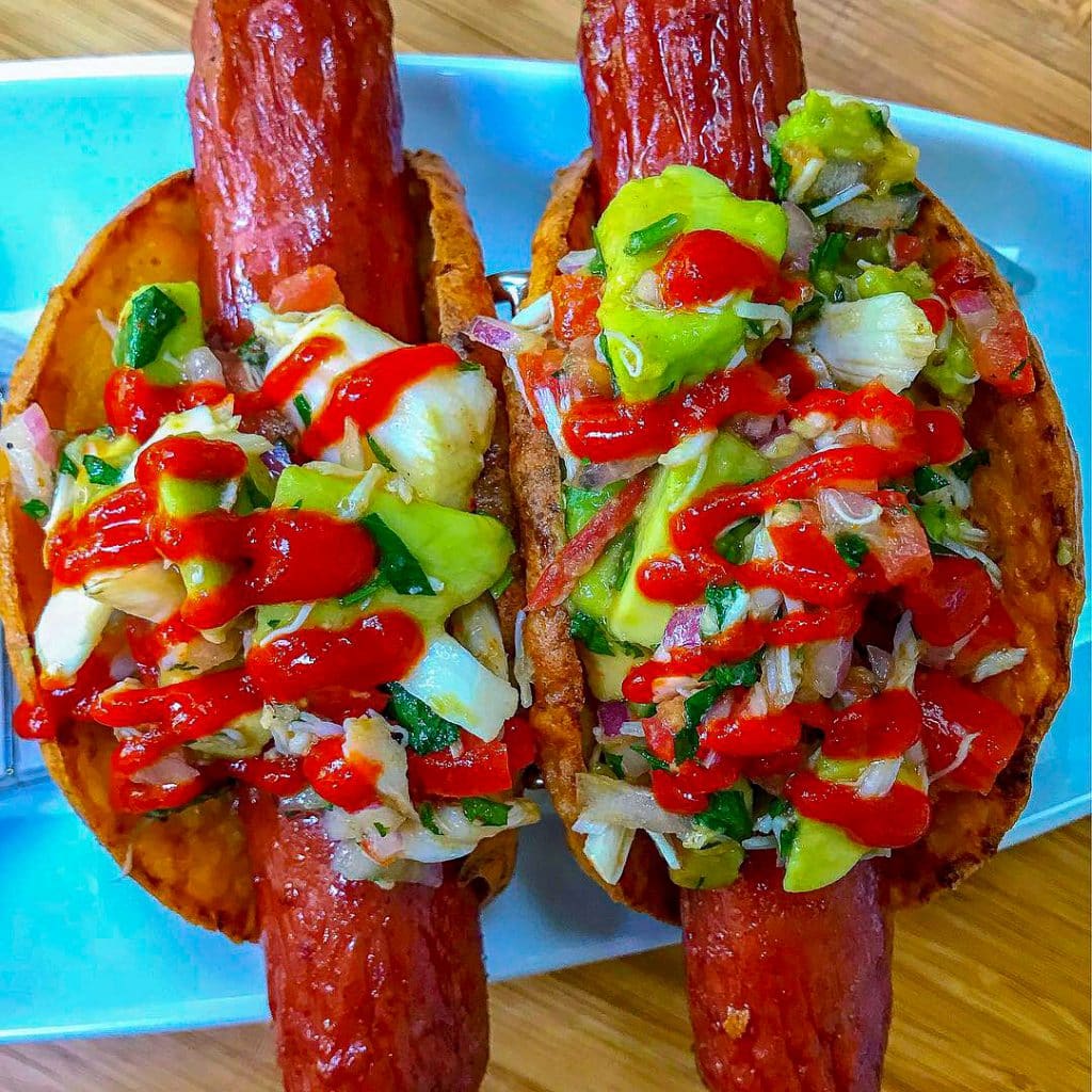 Keto Crab Guacamole on hot dog