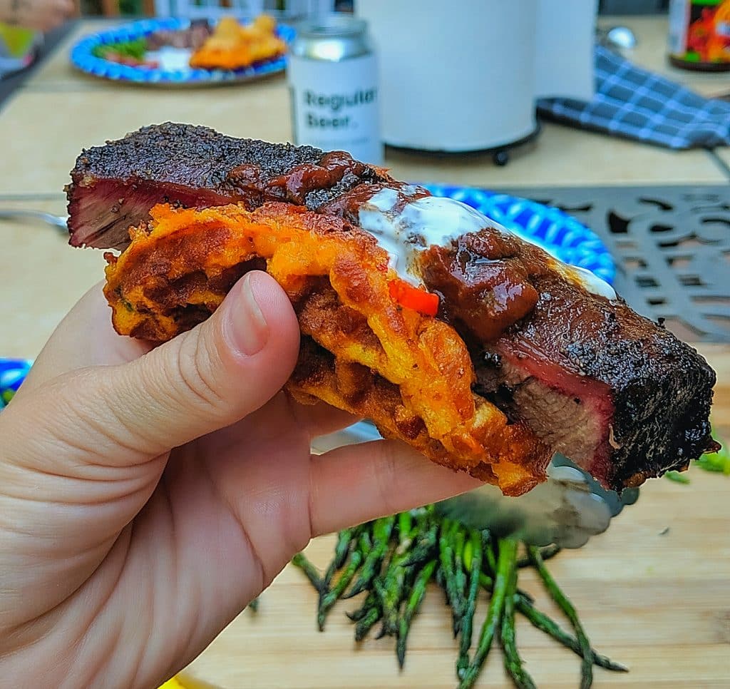 keto cornbread Chaffles with beef ribs