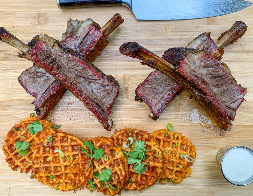 keto cornbread Chaffles with beef ribs