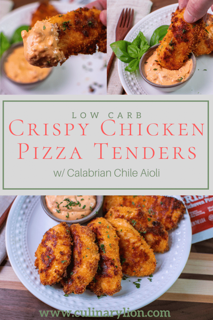 Pintrest thumbnail for Low Carb Crispy Chicken Pizza Tenders