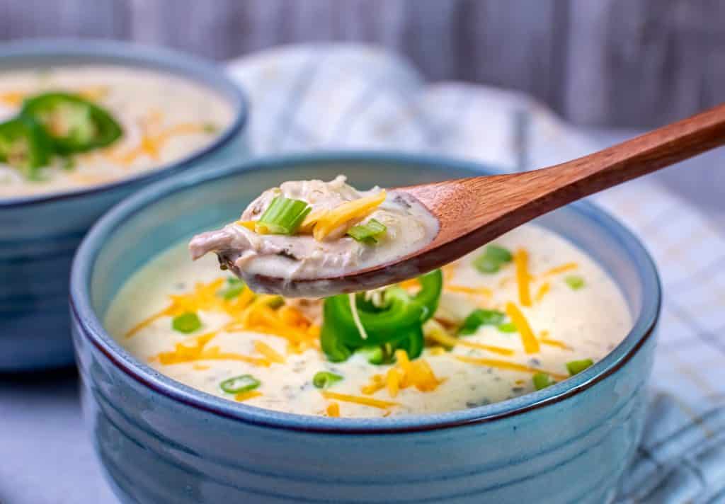 Spoonful of chicken jalapeño popper soup