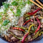 Low carb pepper steak in cast iron skillet