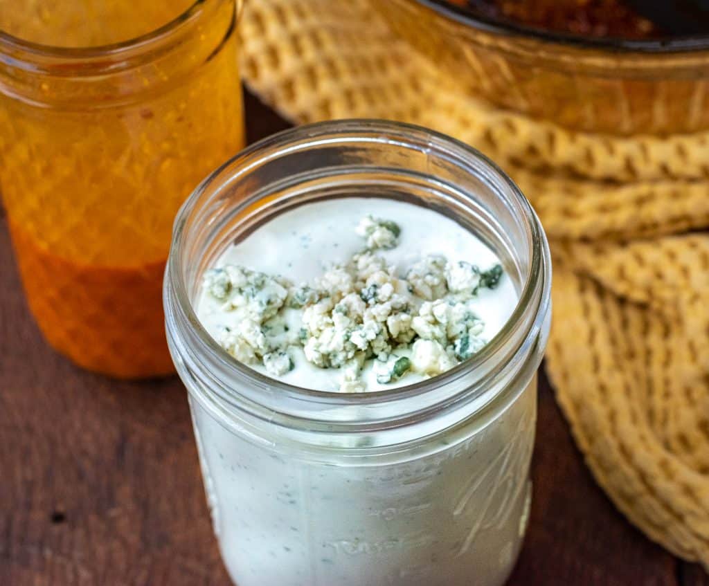 mason jar of bleu cheese dressing