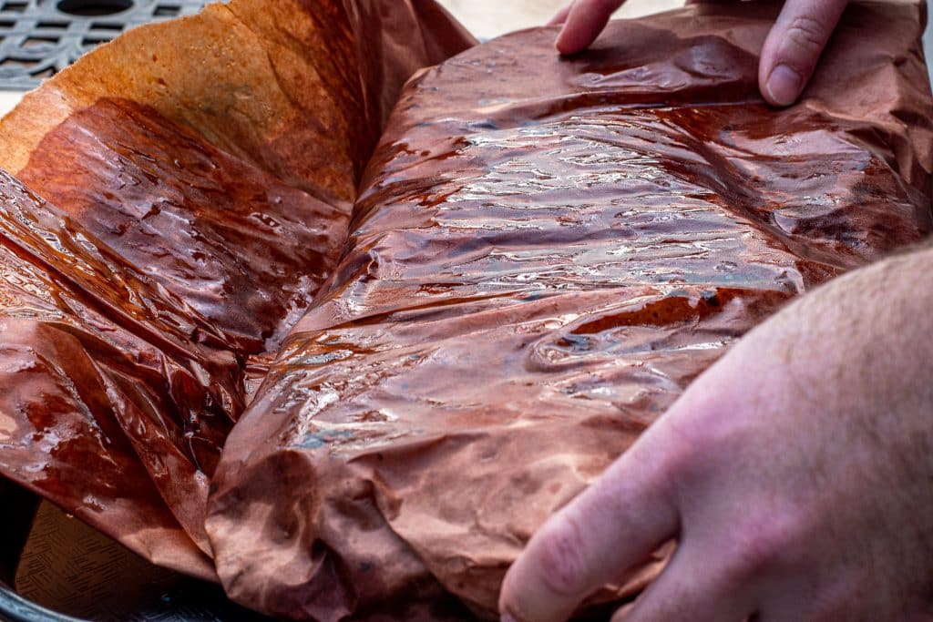 texas brisket wrapped in peach butcher paper