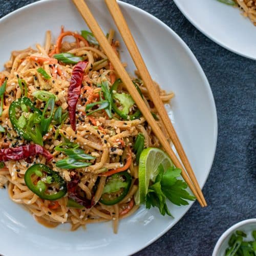 Hearts of Palm cold sesame noodles with peanut sauce