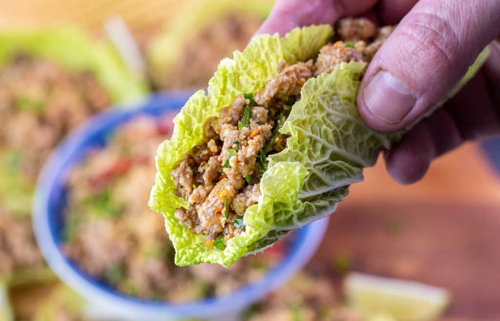 Pork larb lettuce cup with Napa Cabbage