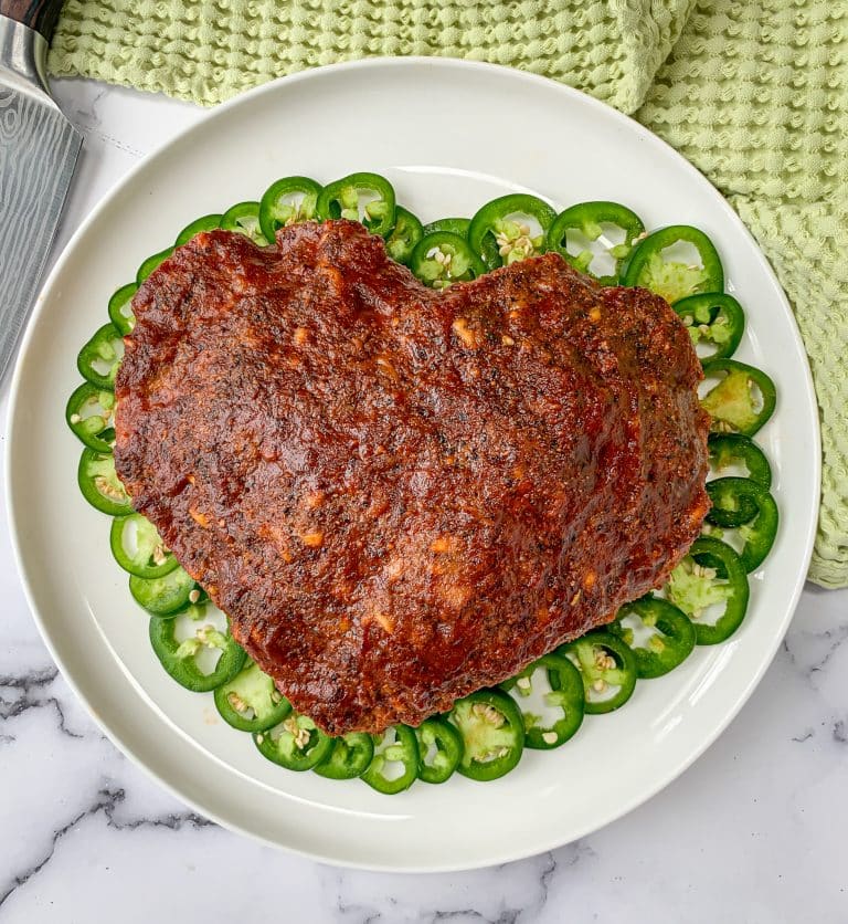 BBQ Beef heart Meatloaf with sliced jalapeño