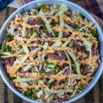low carb reuben coleslaw topped with Russian dressing
