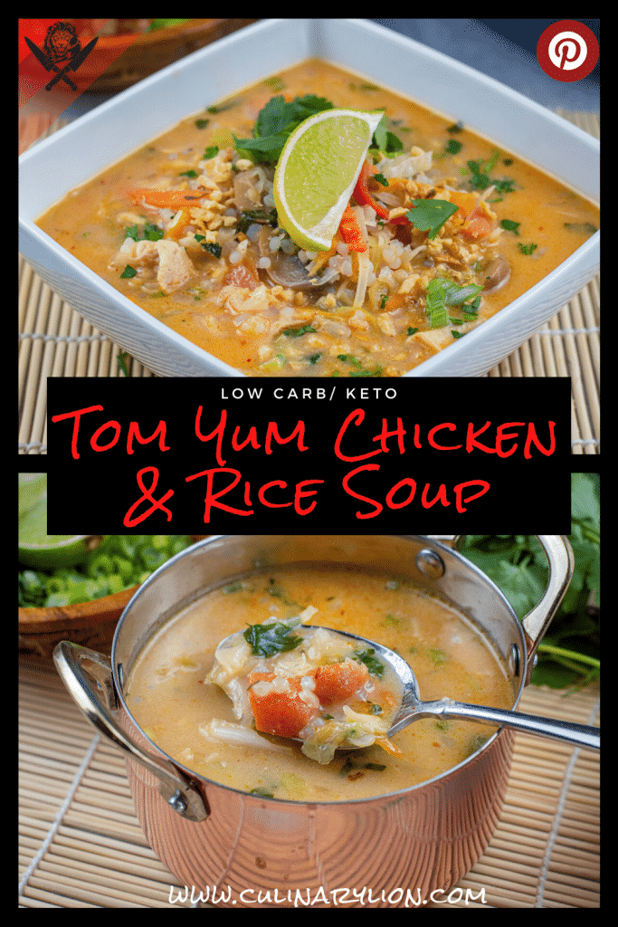 Low carb keto tom yum chicken rice soup