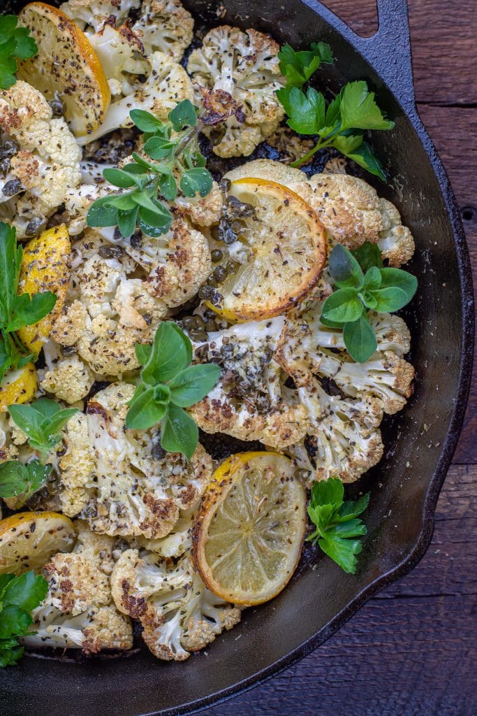 Cauliflower Piccata with Lemon Caper Butter Sauce close up