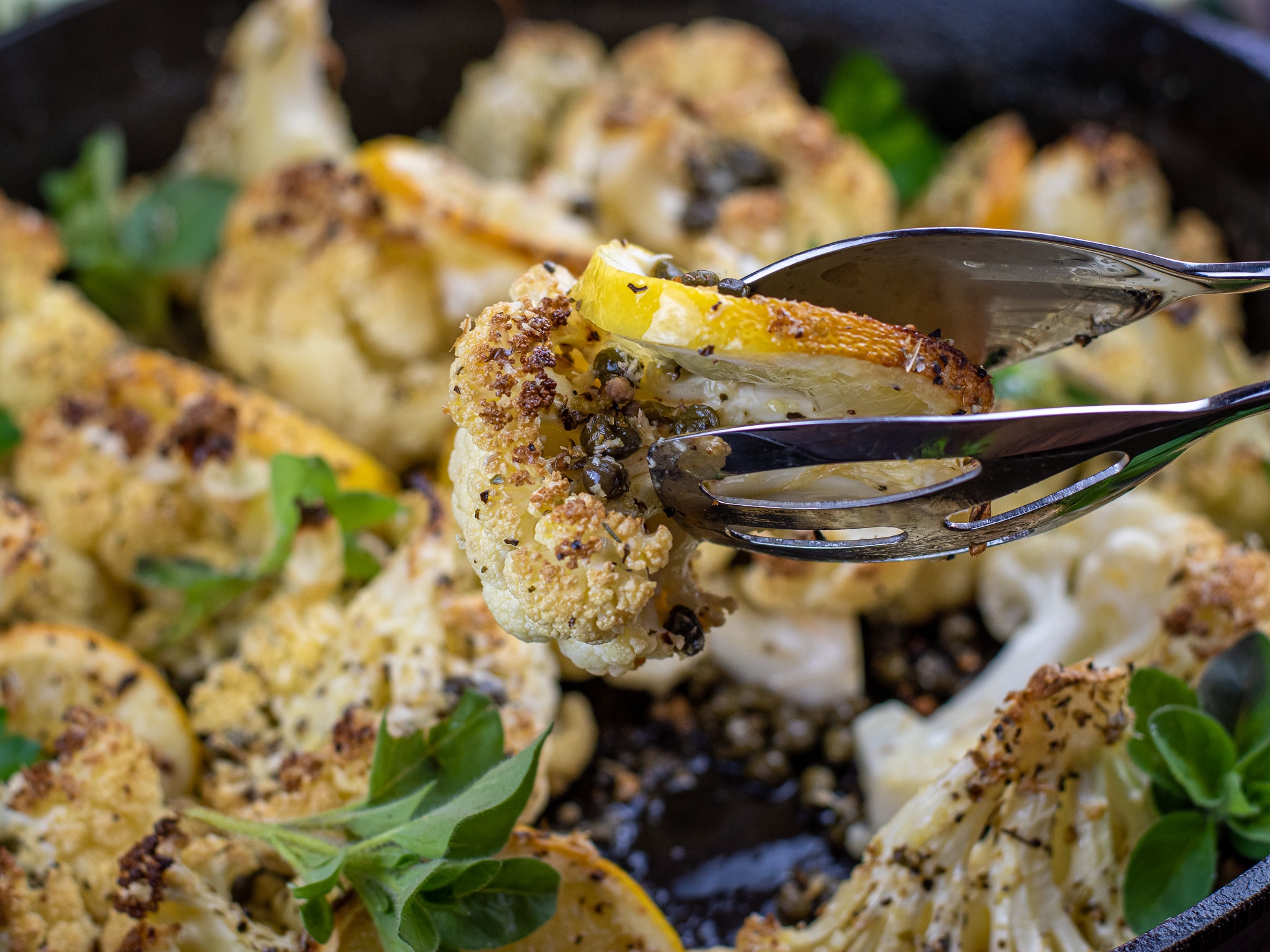 Cauliflower Piccata with lemon butter caper sauce