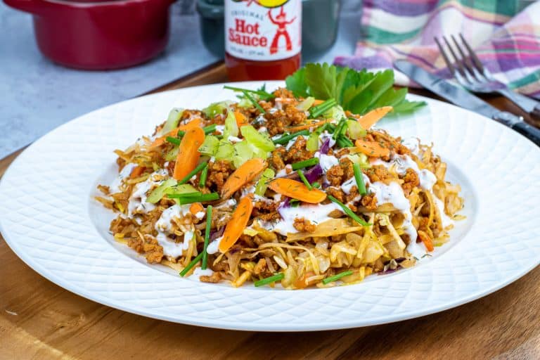 Texas Pete keto buffalo chicken egg roll in a bowl