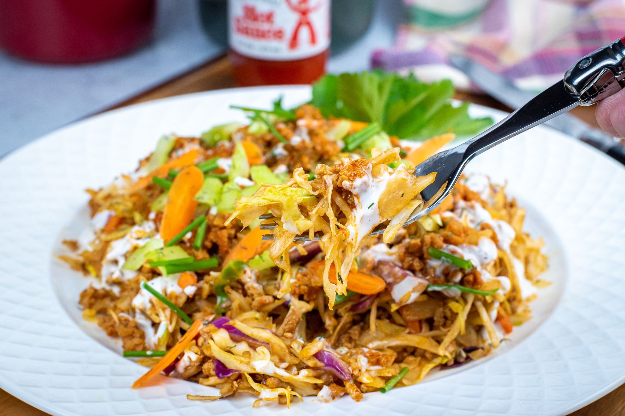 Keto Buffalo Chicken Crack Slaw (Egg Roll in a Bowl)