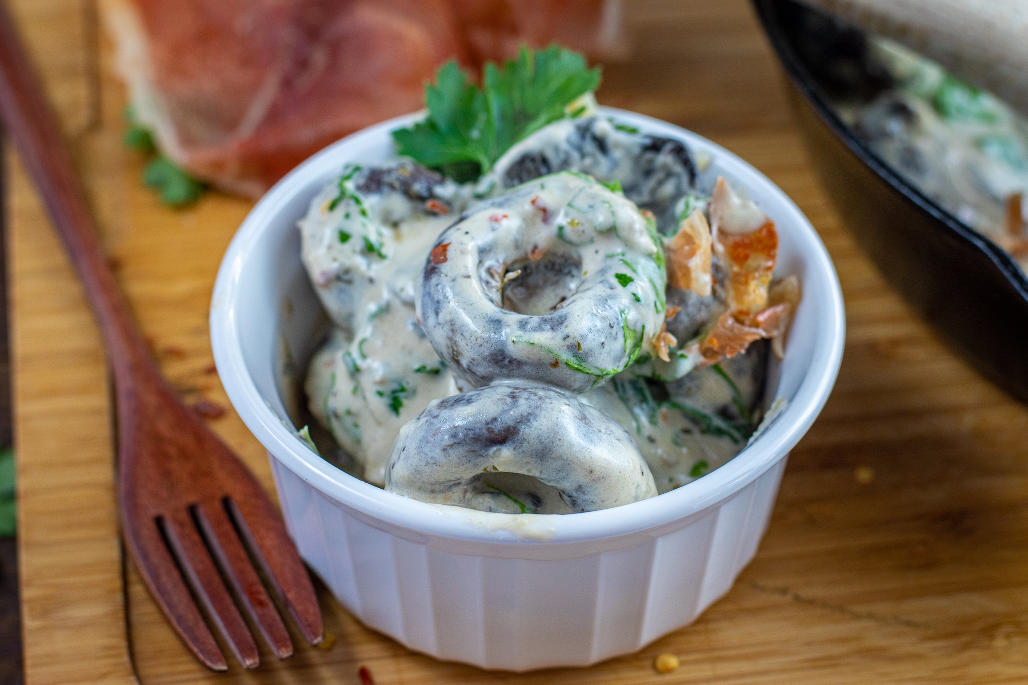 serving of Creamy Parmesan & Prosciutto Mushrooms