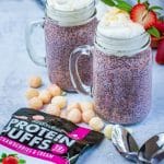 Keto Strawberry crunch chia seed pudding with shrewd foods protein puffs