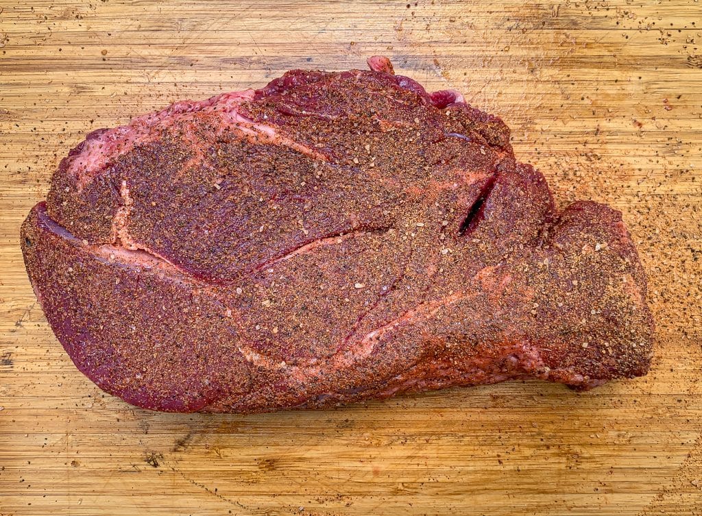 Dry rubbed chuck roast with Utz works Prime dry Rub