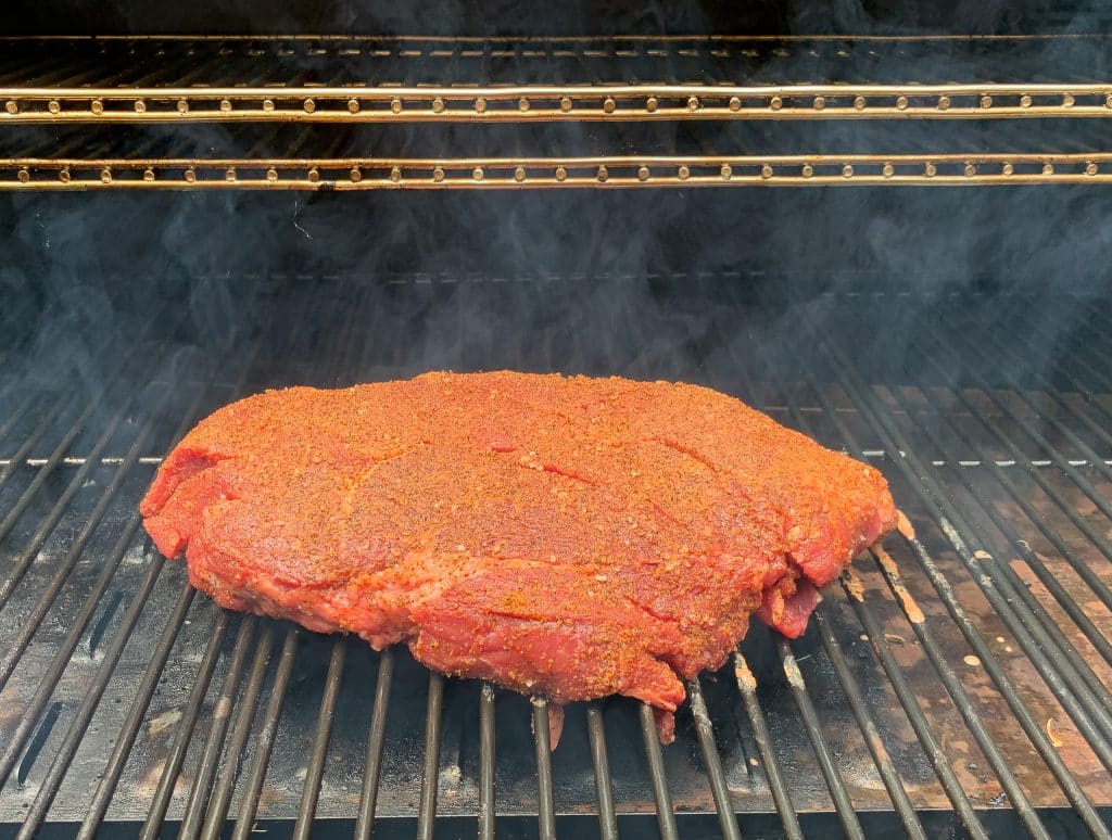 dry rubbed chuck roast on the camp chef woodwind wifi 36 pellet grill
