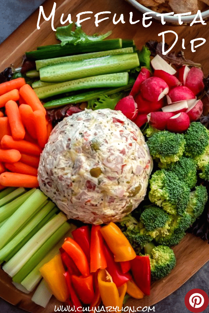 Muffuletta dip keto recipe with fresh veggies