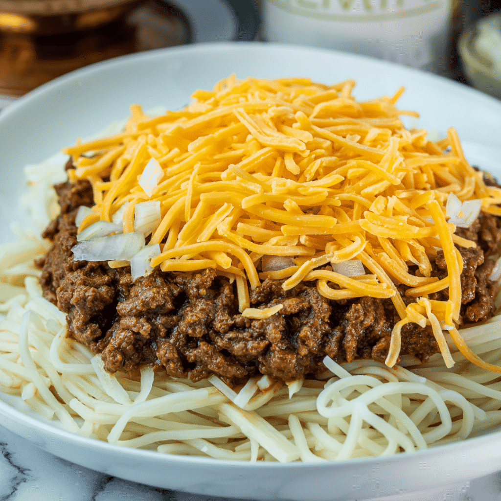 keto Cincinnati Chili with hearts of palm noodles