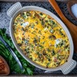 low carb crustless quiche loaded with meat and vegetables