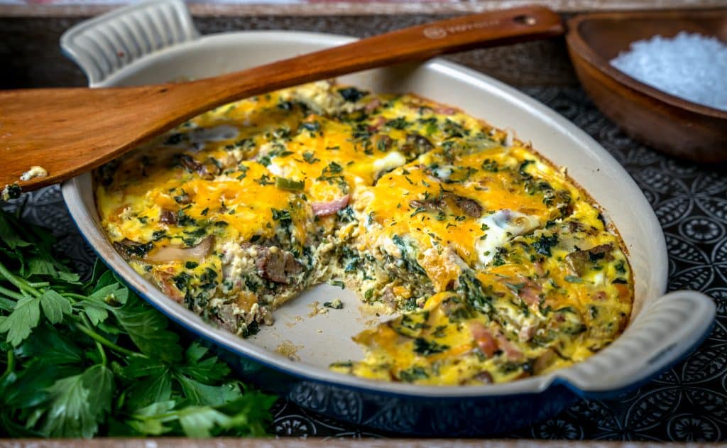 crustless quiche loaded with meat and vegetables