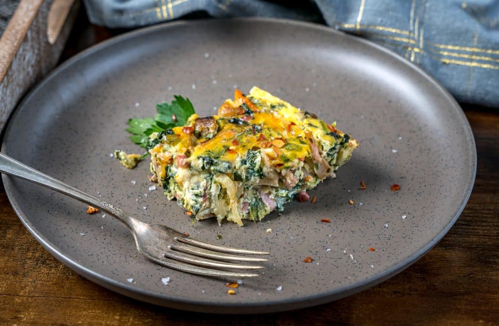 crustless quiche loaded with meat and vegetables