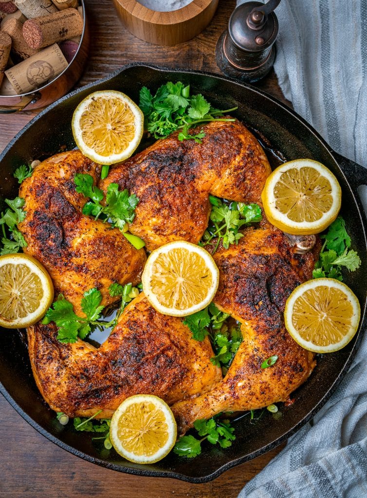 Lemon Pepper Chicken Leg Quarters in the oven Cast Iron skillet