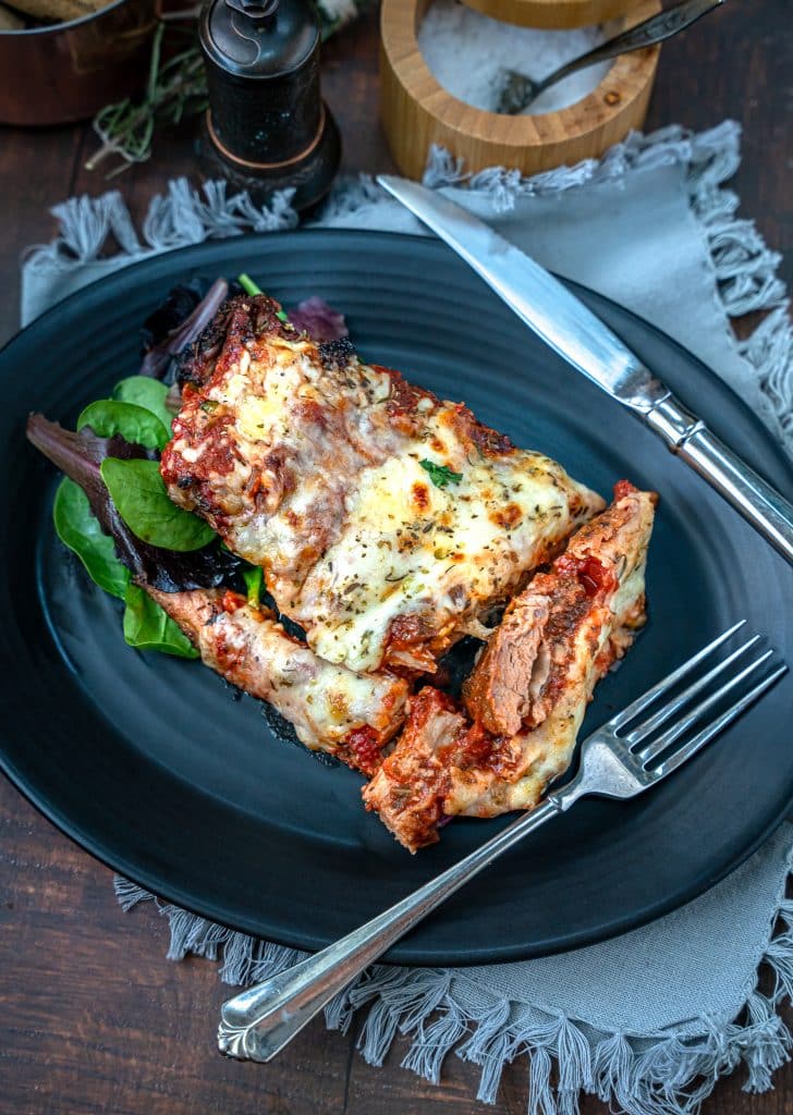 Italian pork ribs parmesan with marinara and cheese