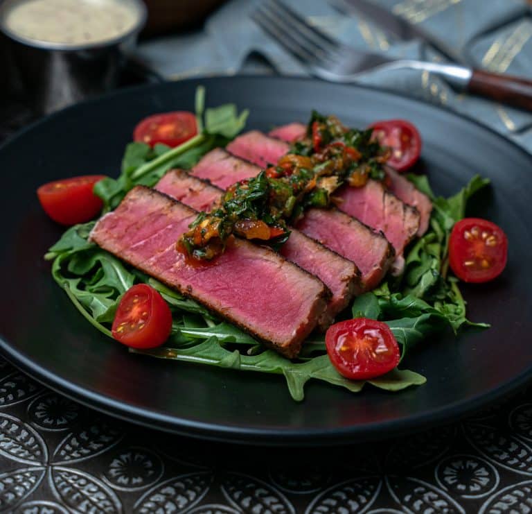 sliced rare blackened tuna
