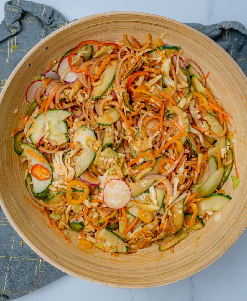 overhead view of thai veggie salad