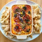 low carb supreme pizza dip with toppings