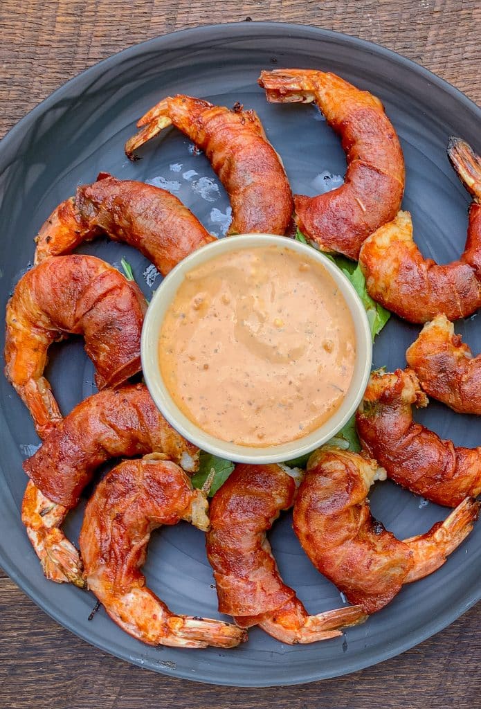 Grilled Prosciutto wrapped Shrimp served with Calabrian chili aioli