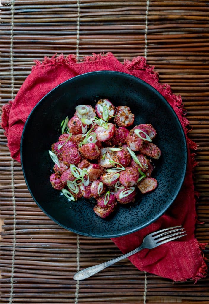 cast iron roasted radishes with Parmesan Cheese