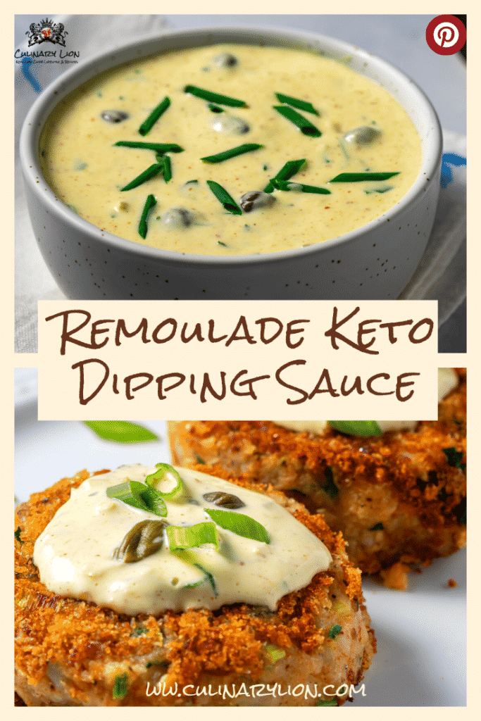 Remoulade keto dipping sauce on crab cakes