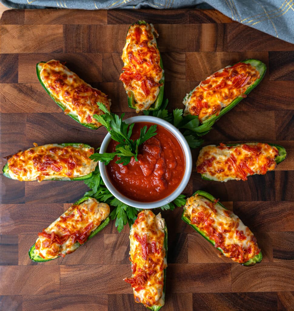 low carb pepperoni pizza poppers on a cutting board