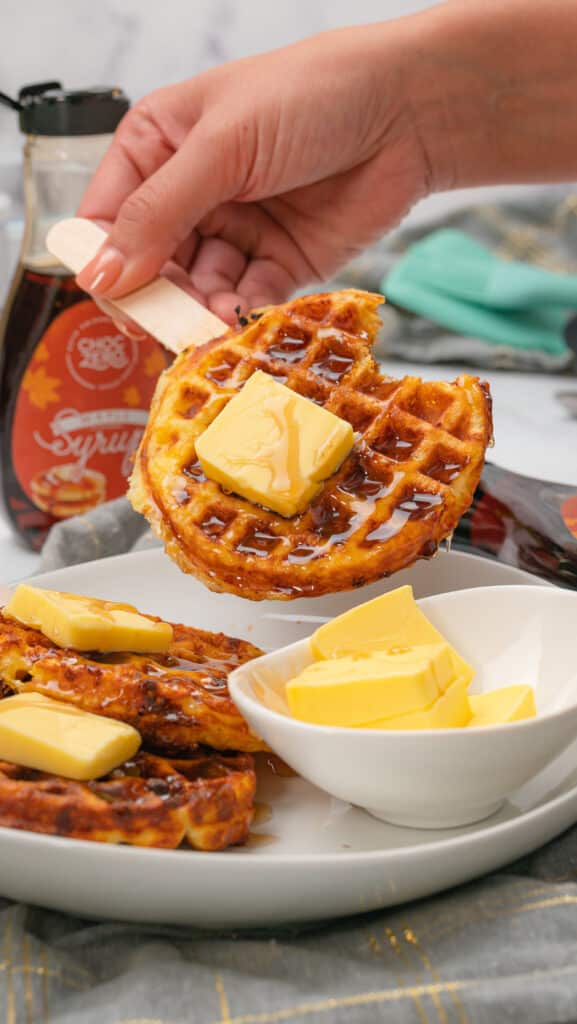 setting a Chaffles down on a plate